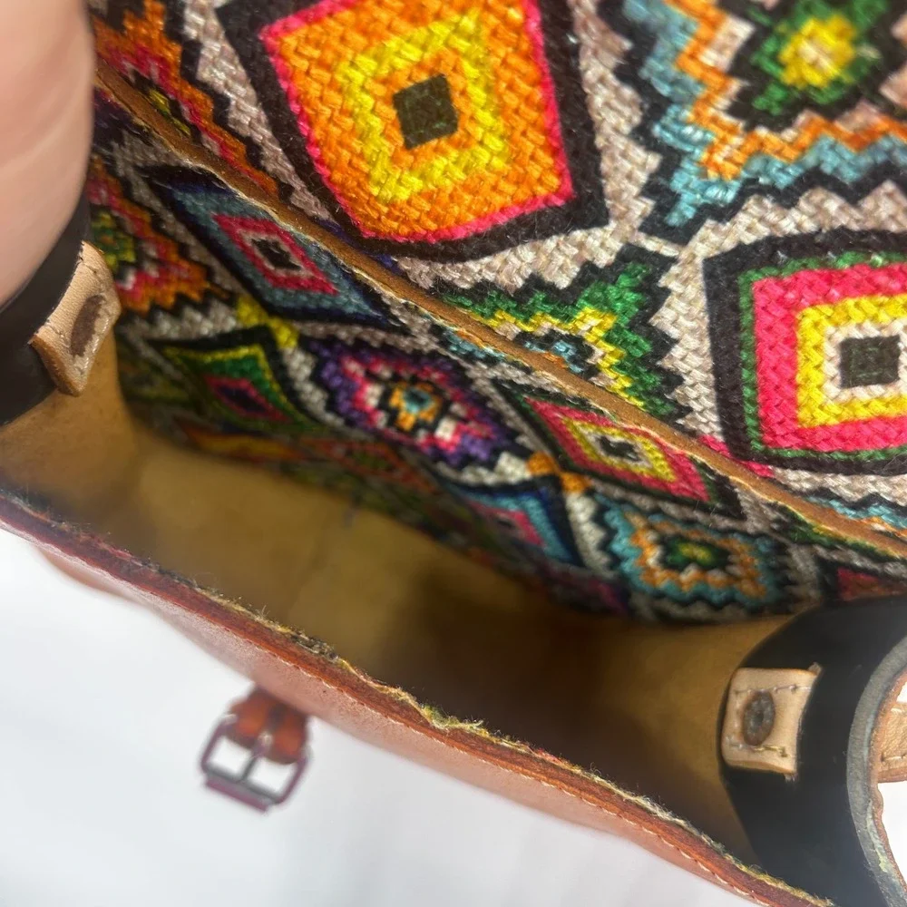Hand Tooled‎ Leather Crossbody Messenger Bag Rustic Boho Vintage Style